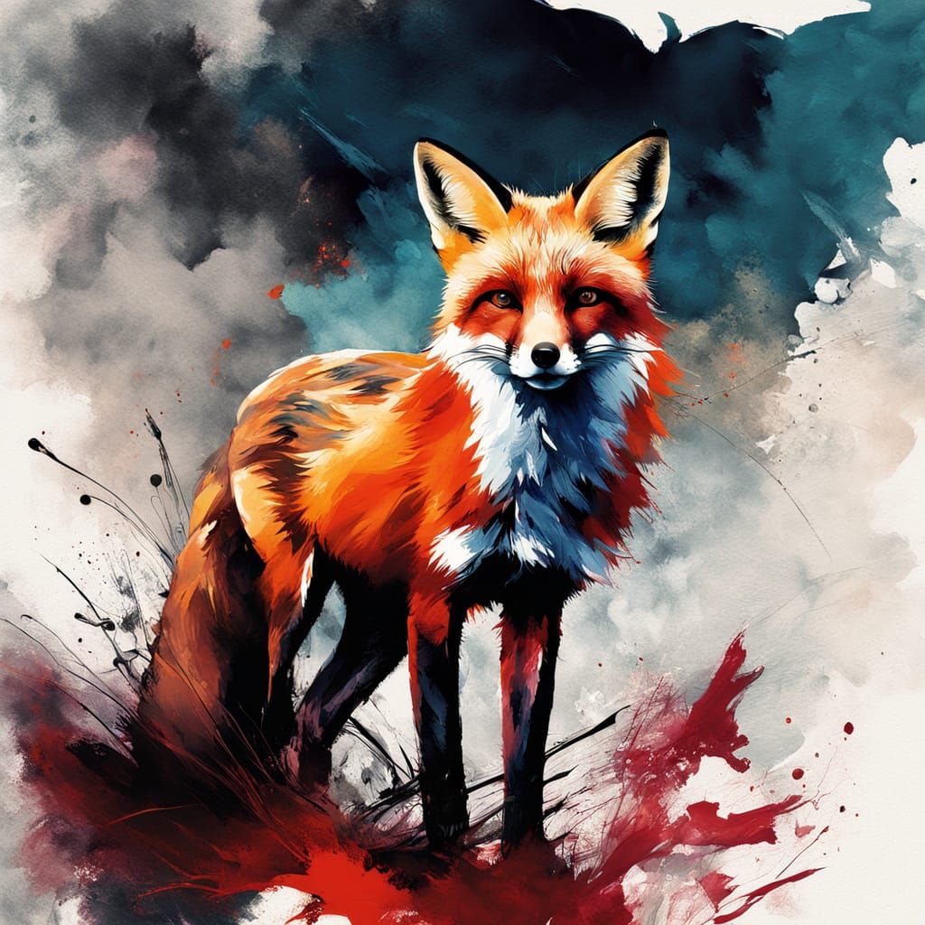 Vibrant Red Fox in Nature, Oil Painting Style
