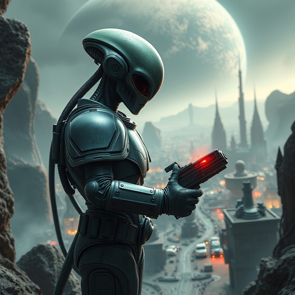 Warhammer 40,000k Space Marine and Alien in Hyperrealistic 2...