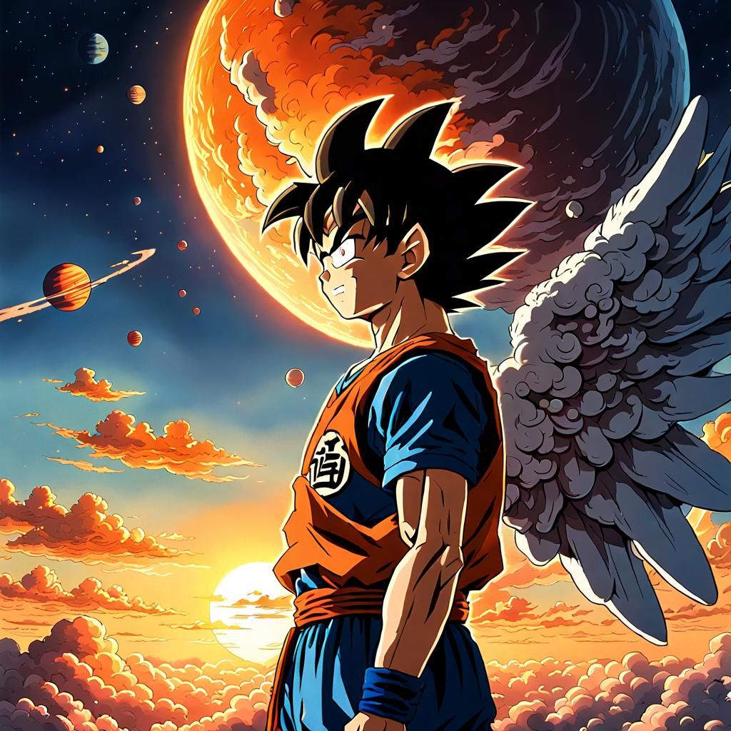 Anime Angel Goodbye in Evening Sun