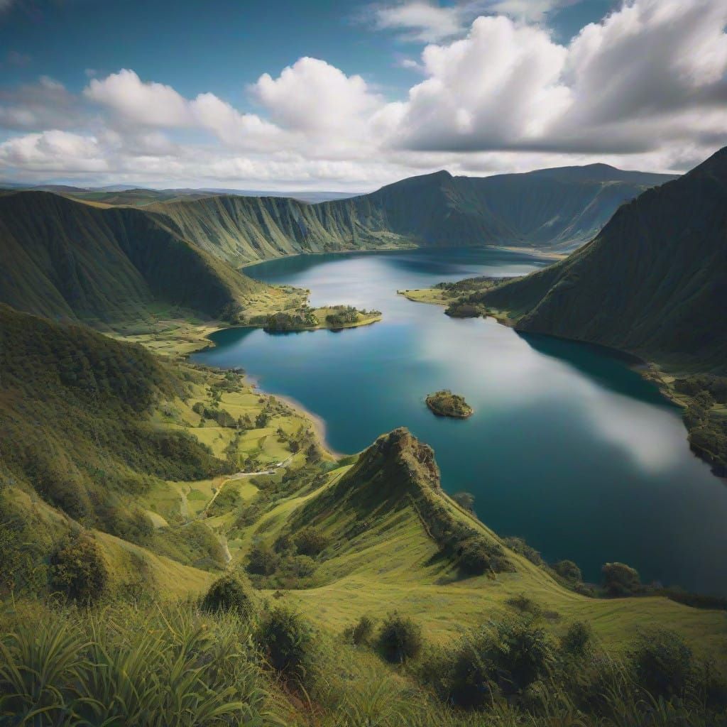 Volcanic Crater Lakes in Azores: Twin Blue and Green Lakesca...