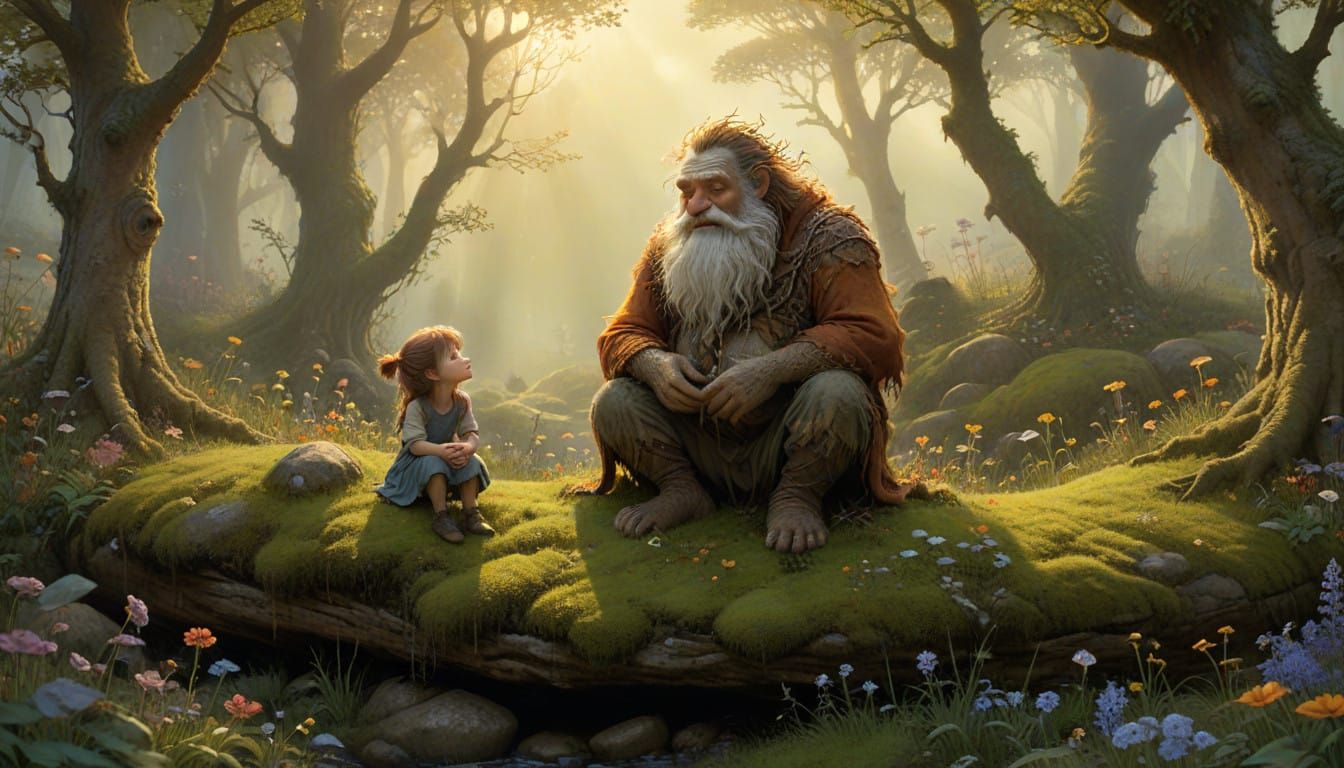 Gentle Hill Giant Grandfather in Enchanted Summer Glade