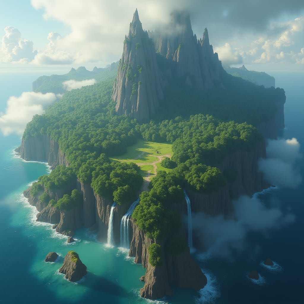 Mystical Fantasy Island: Bird's-Eye View Digital Painting