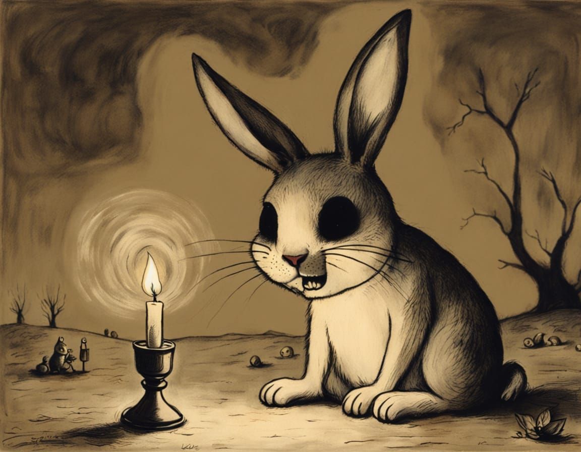 Sinister Bunny Rabbit Séance: Charcoal Illustration