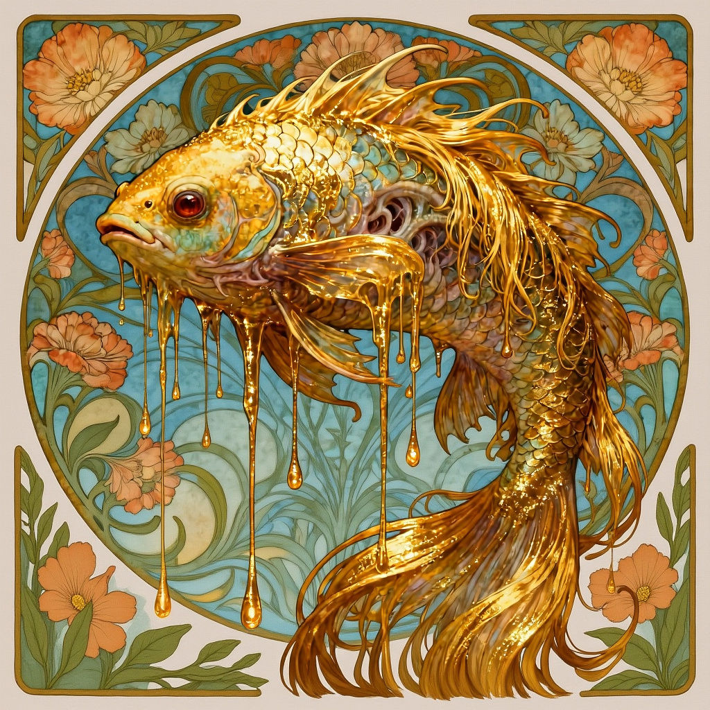 Art Nouveau Monster Carp With Liquid Gold Fur