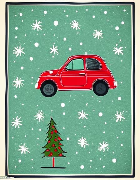 Fiat 500 Christmas Tree Bauhaus Illustration