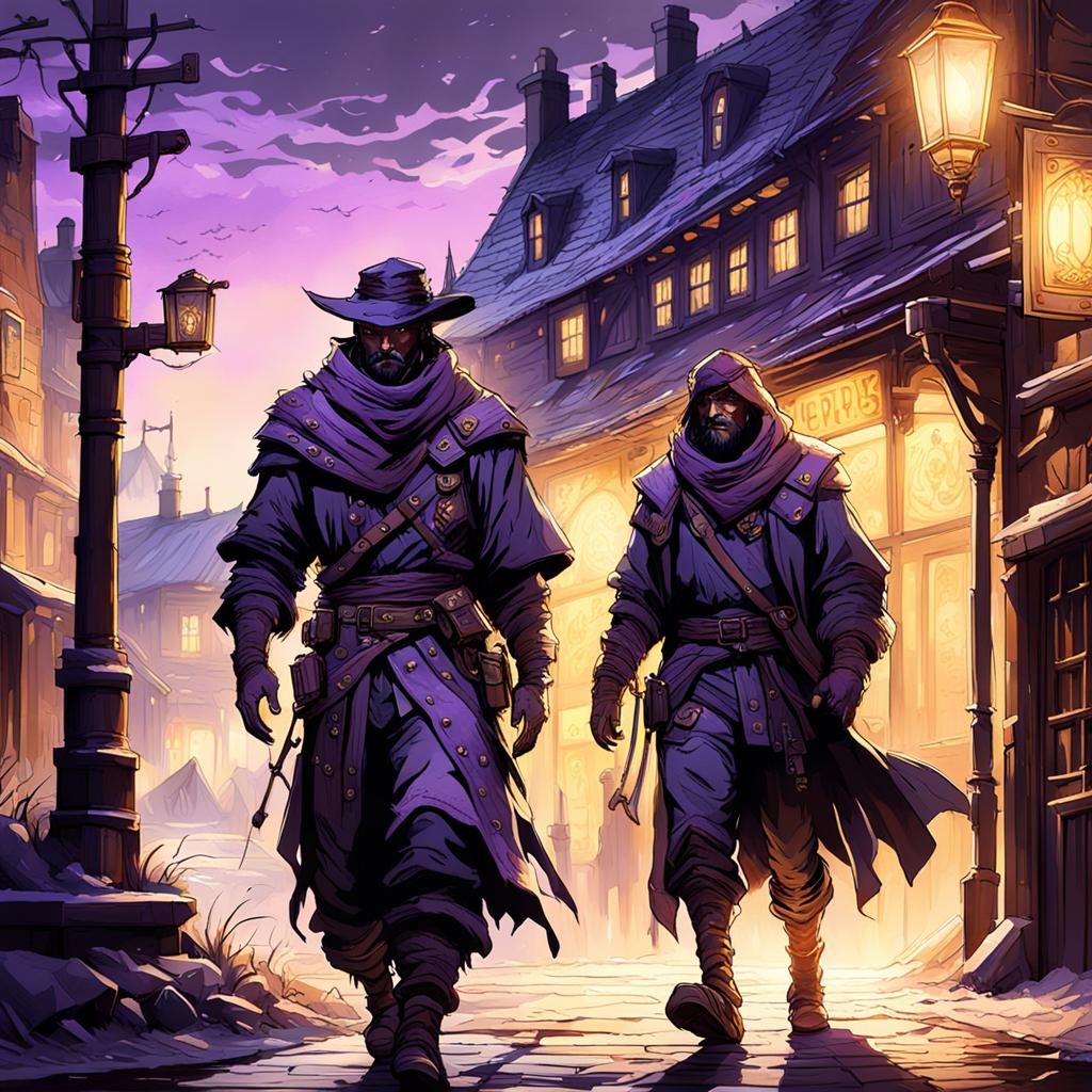 Dark Fantasy Drifter Approaches a Dimly Lit Pub