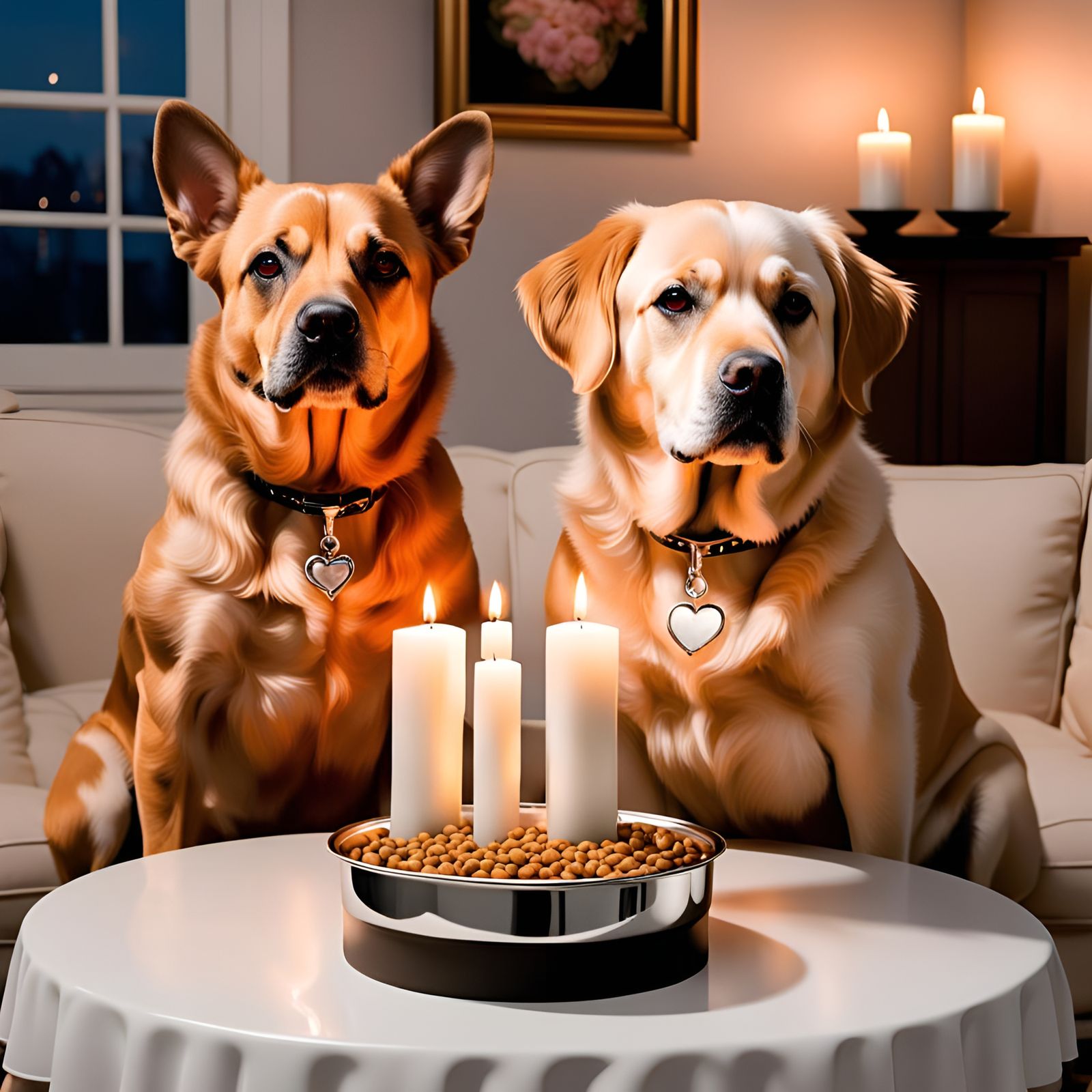 Dog Friends Enjoying a Romantic Dinner