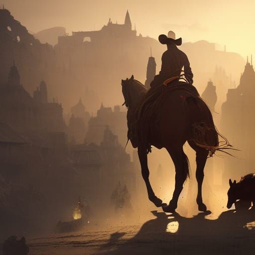Cowboy Shootout in Dark Fantasy Style