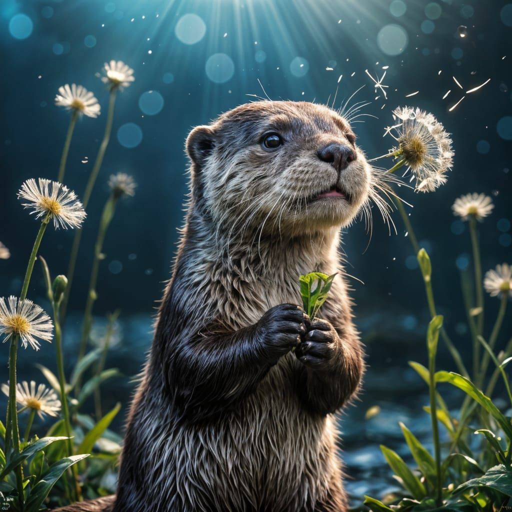 Charming Otter with Dandelion in Ethereal Lighting