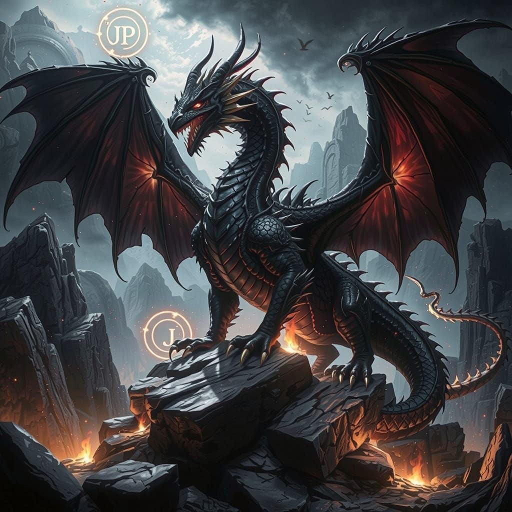 Majestic Black Dragon Lord in Regal Splendor