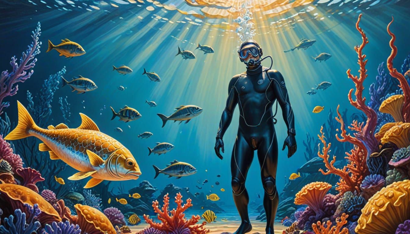 Underwater Family in Expressionist Abstract Style