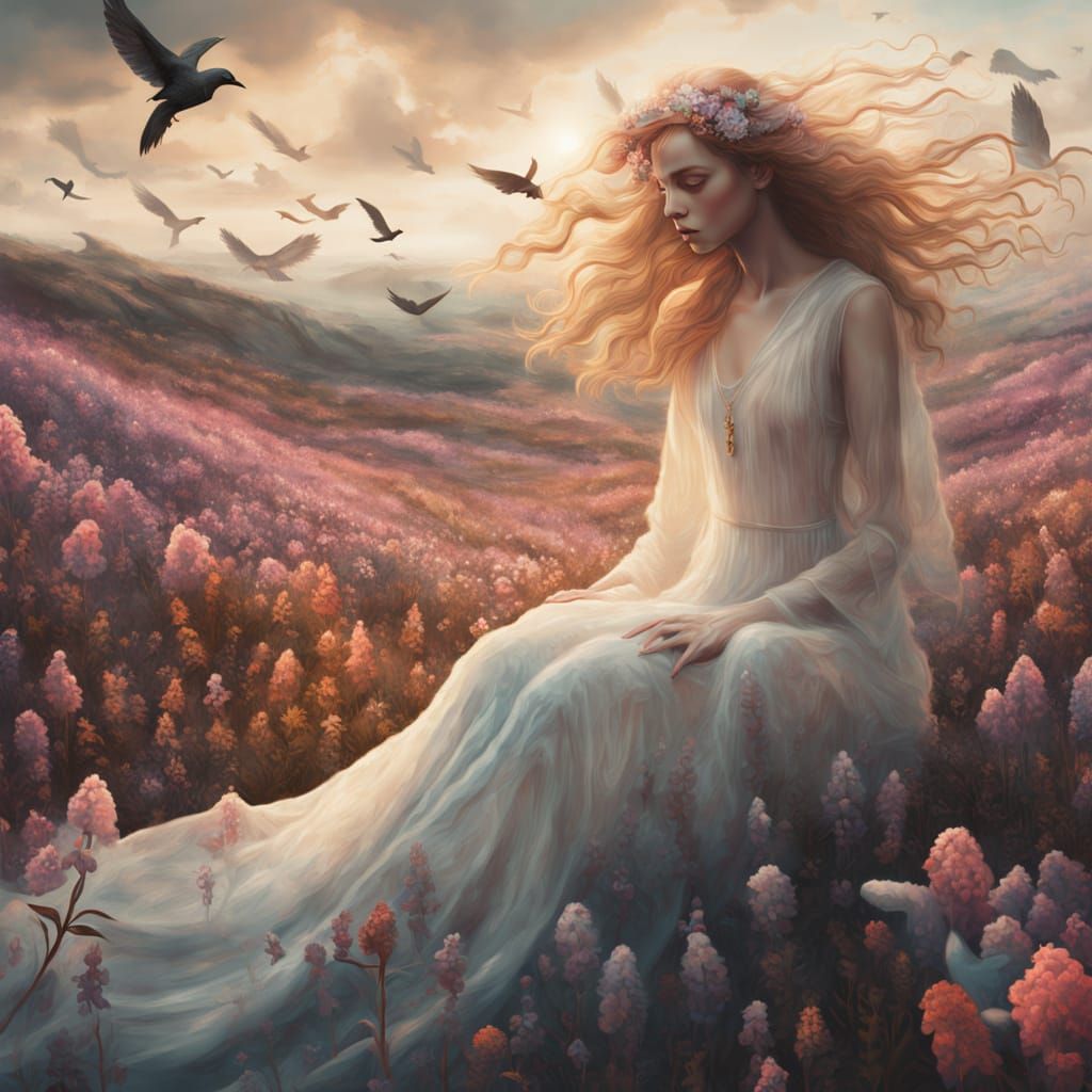 Surreal Dreamworld with Enchanted Woman and Mythical Creatur...