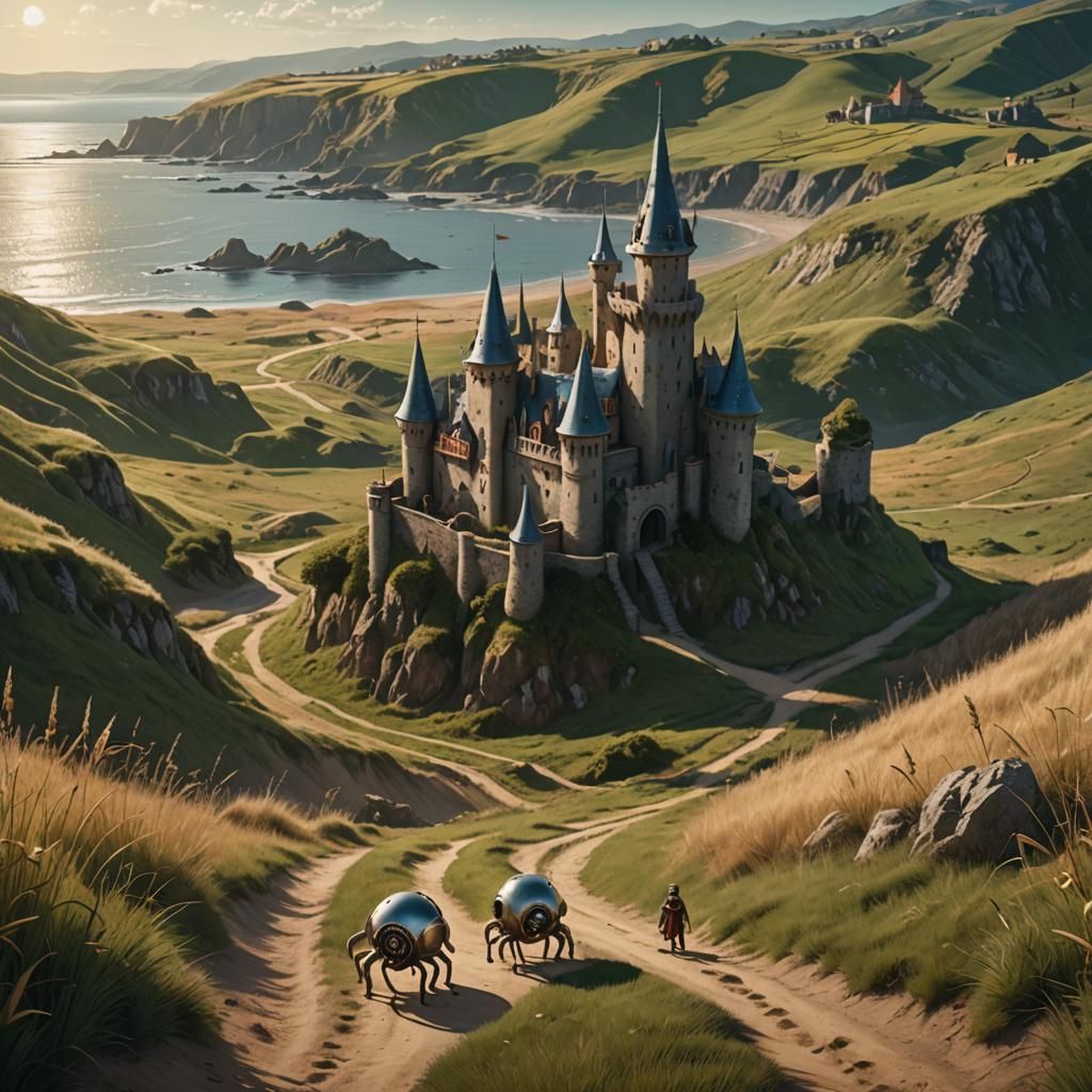 Medieval Seaside Castle with Metal Creatures