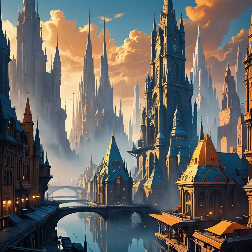 Fantastical Cityscape in a Dreamlike Fantasy Art Style