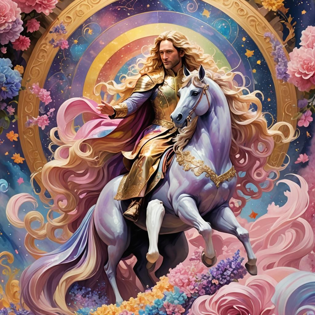 Paul Rudd as a Disney Princess riding a horse