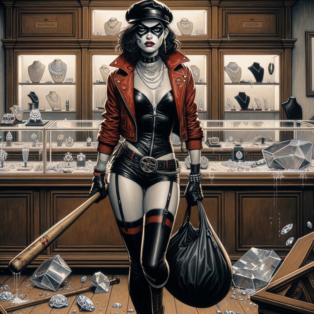 Glamorous Jewel Thief in Vintage Comic Book Style