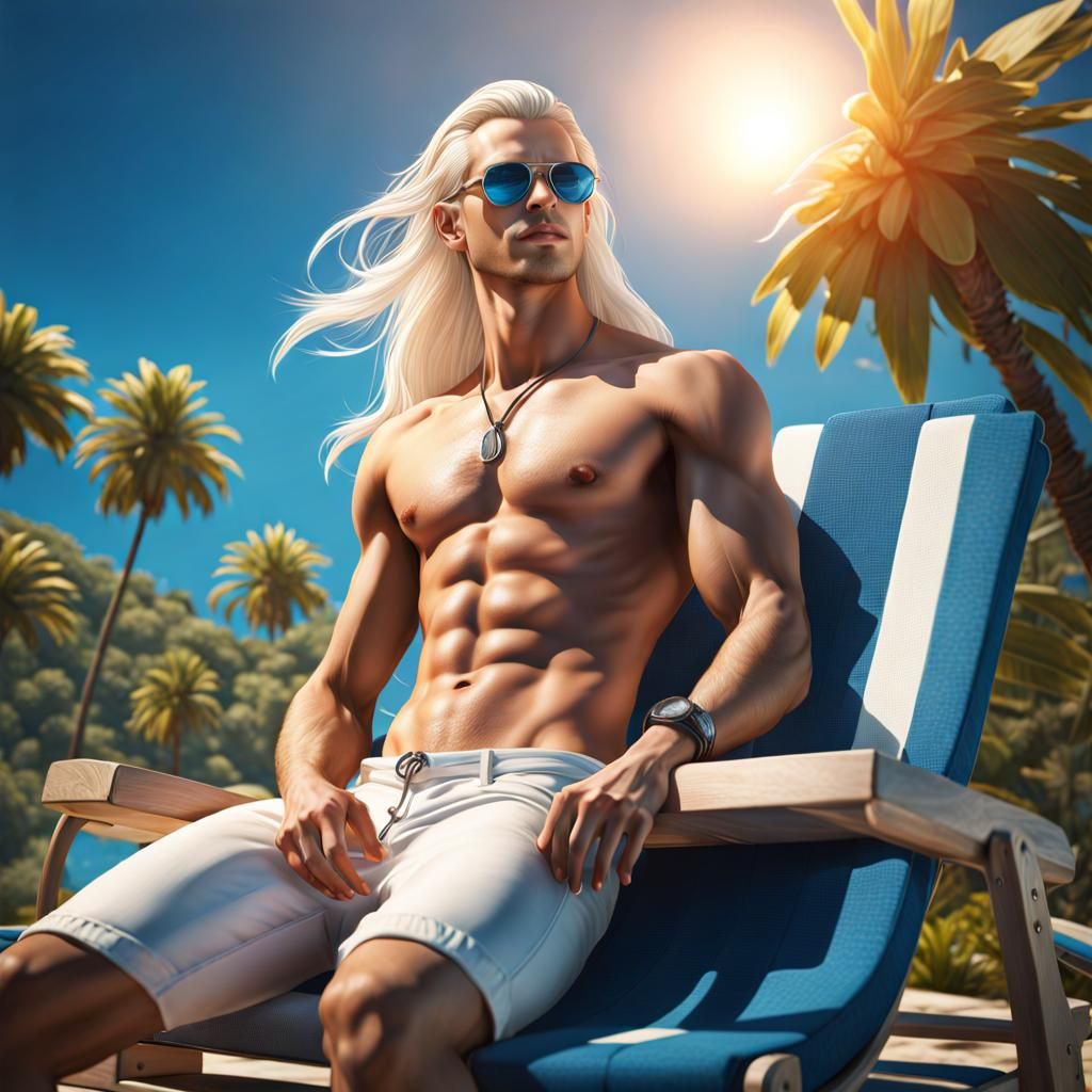 Pale Youth Relaxing Under Blue Sky