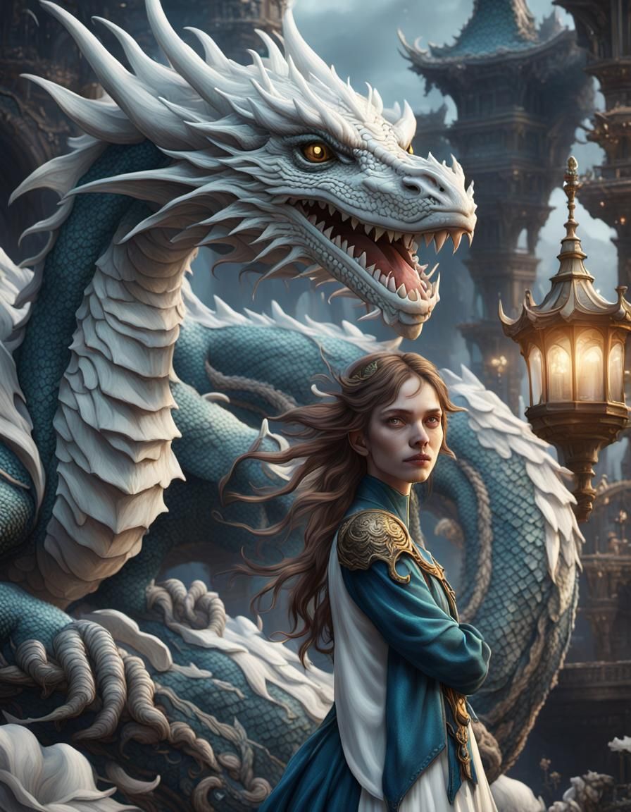 White Dragon Watches Over Sleeping Woman