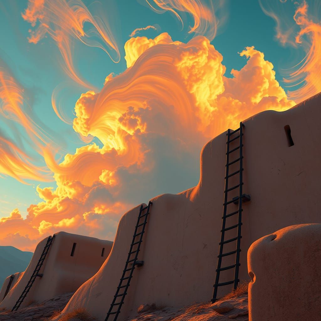 Taos Pueblo: Ladders to the Sky, Digital Art