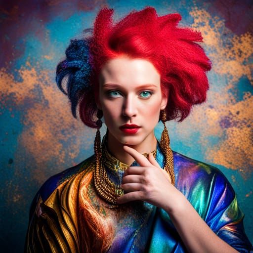 Rainbow Rooster Portrait in Sculpture Style