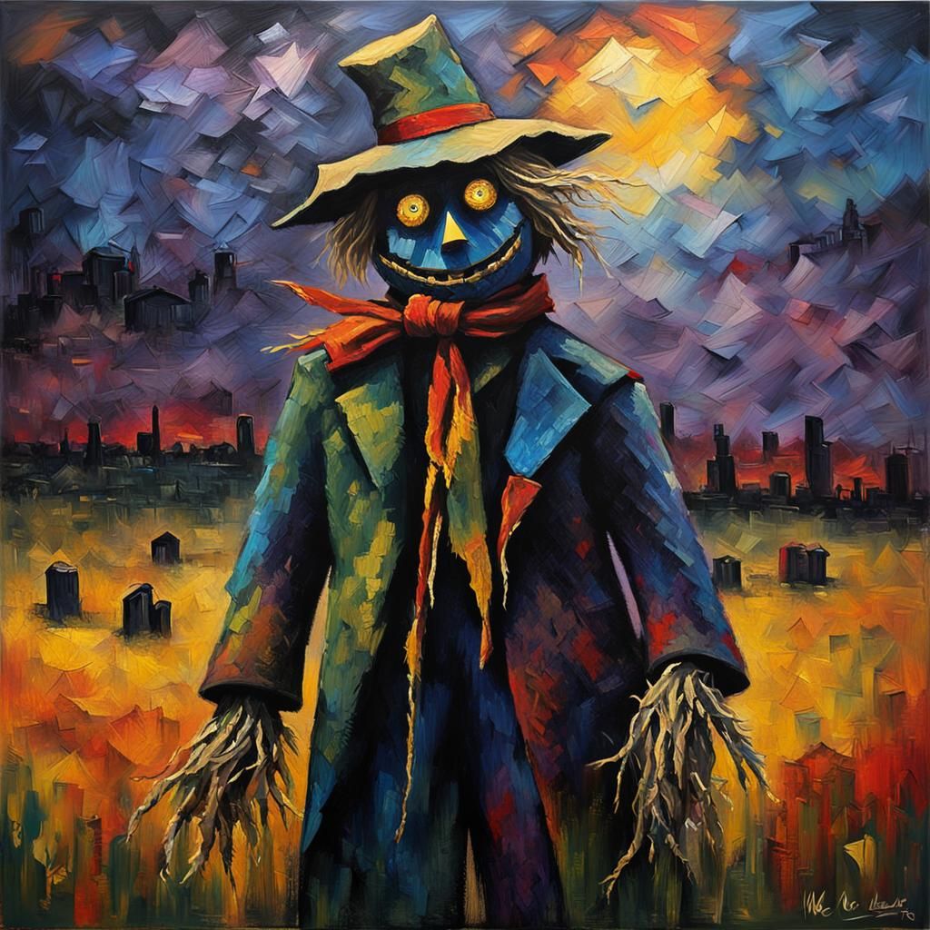 Sinister Scarecrow in Expressionist Impasto Style