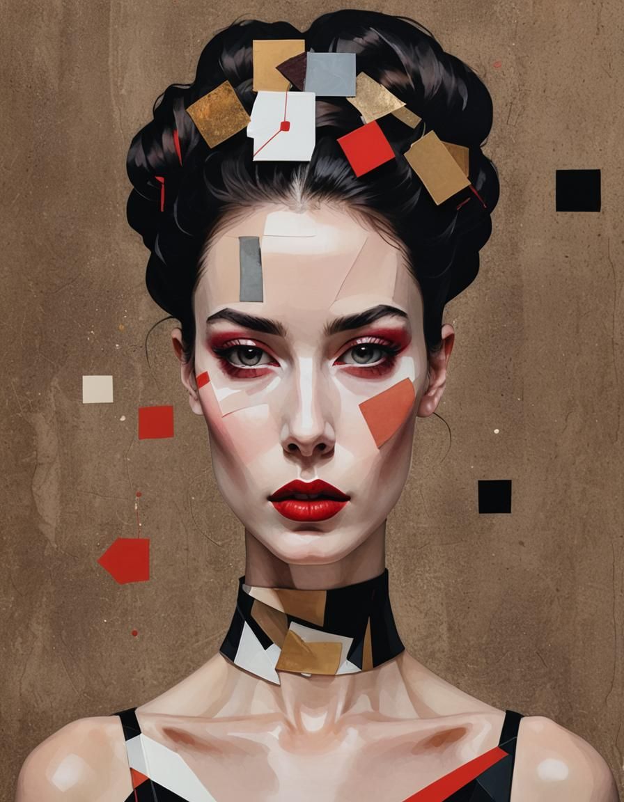 Bold Collage of a Young Woman in Davison Style