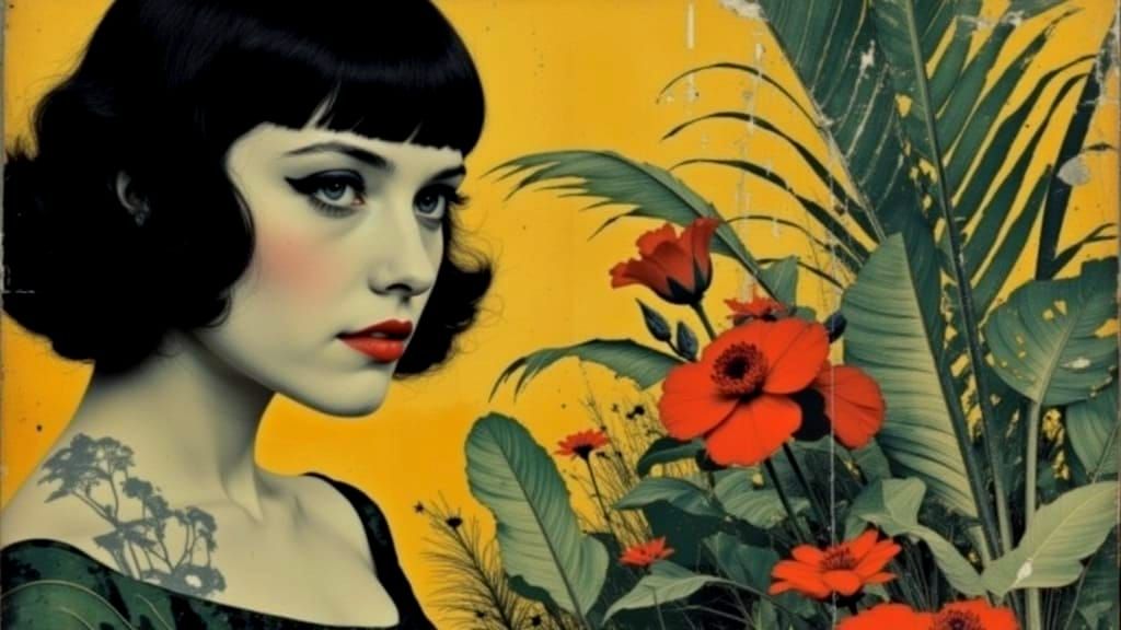 Art Deco Singer in Floral Garden, Impasto Style