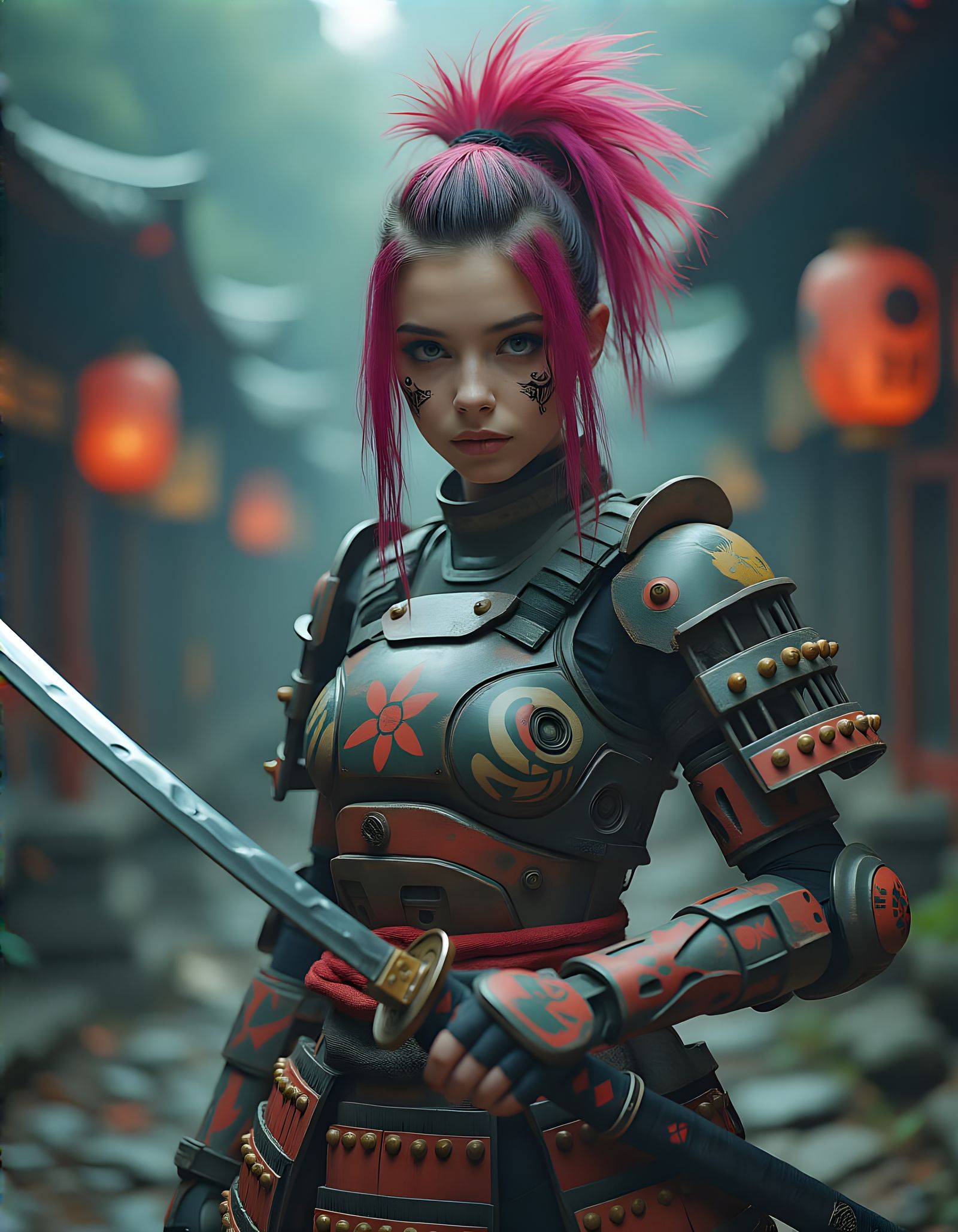 Futuristic Space Samurai Lady with Punk Hair