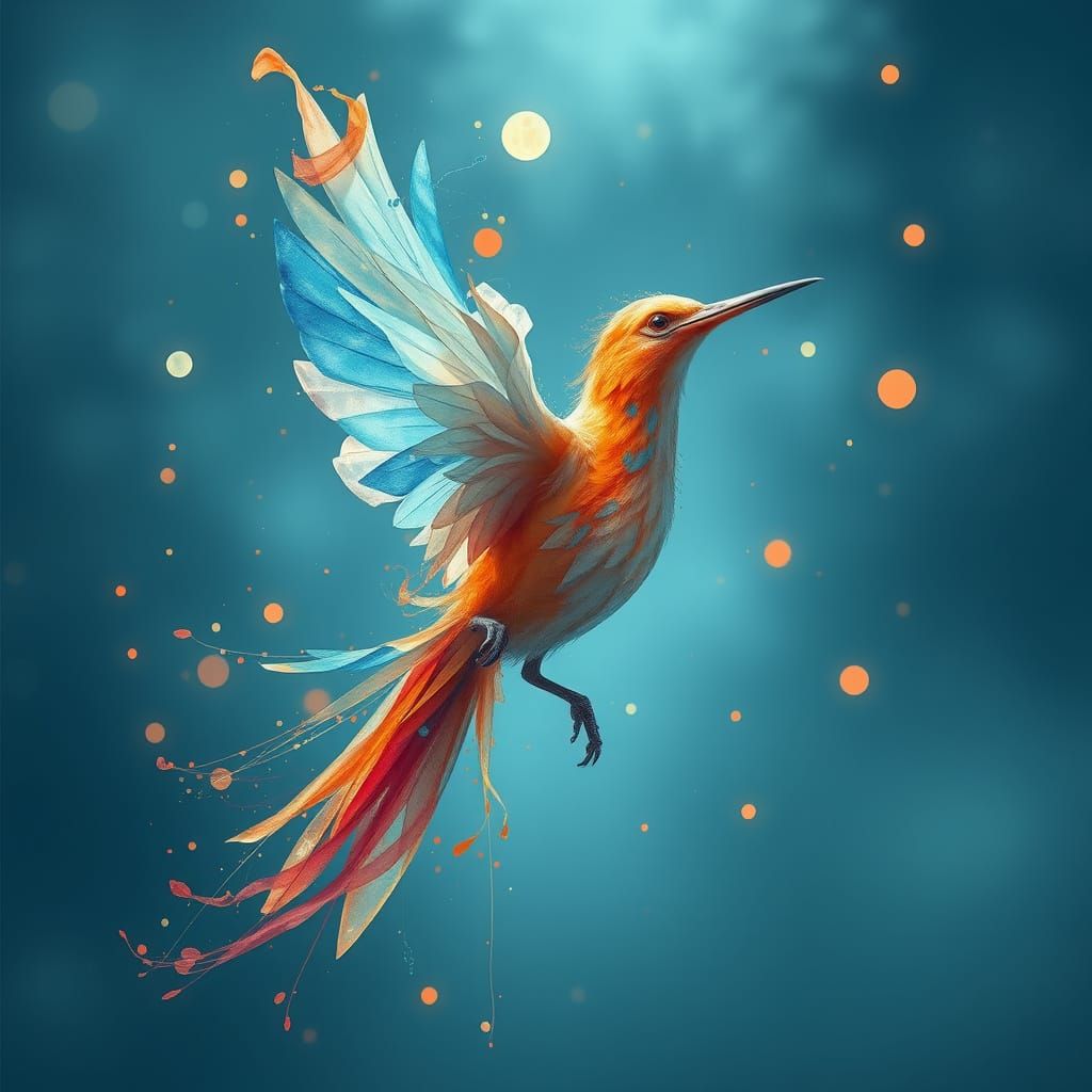 Whimsical Watercolor Bird in Dreamlike Atmosphere