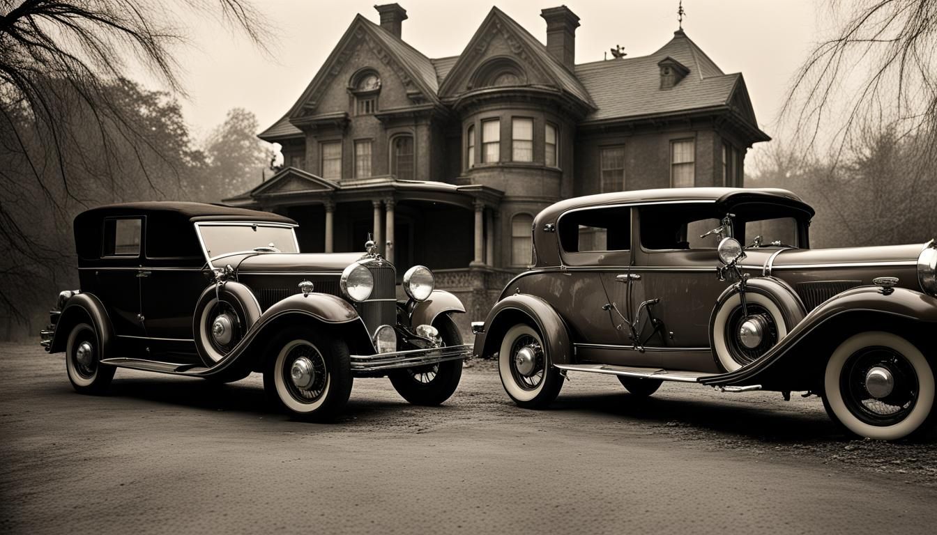 Abandoned Haunted Mansion with Vintage Vehicles