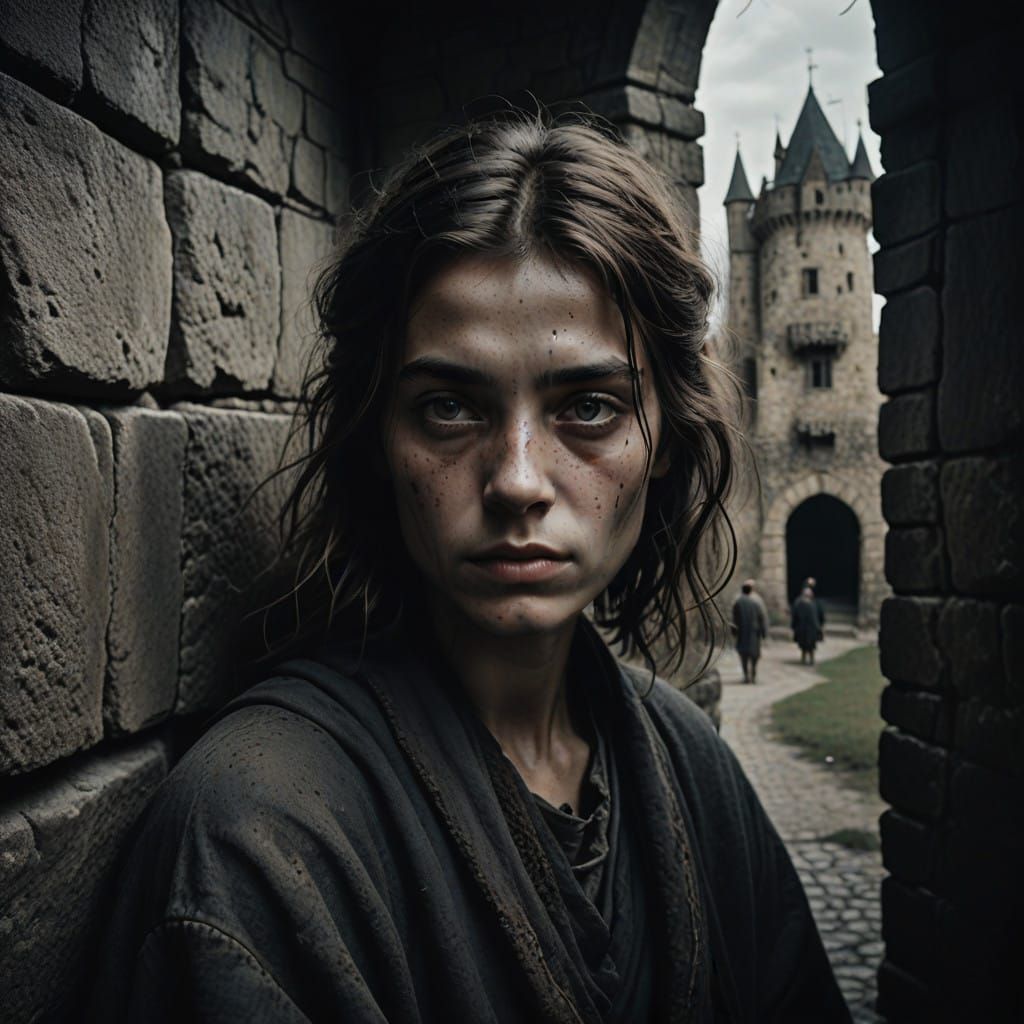 Medieval Castle Close-Up in Moody, High-Contrast Style