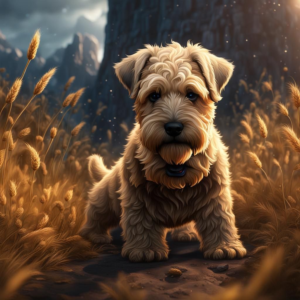 Wheaten Terrier Puppy in Detailed Matte Painting