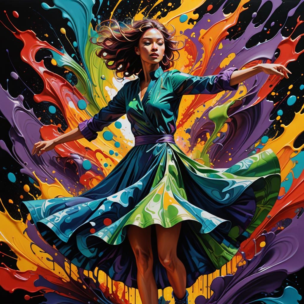 Colorful Dancer in Motion: Surreal Digital Graffiti Art
