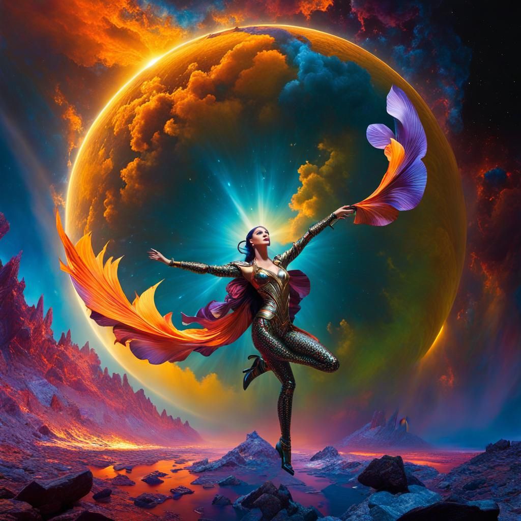 Psychedelic Cosmic Phoenix Dancing in the Sky