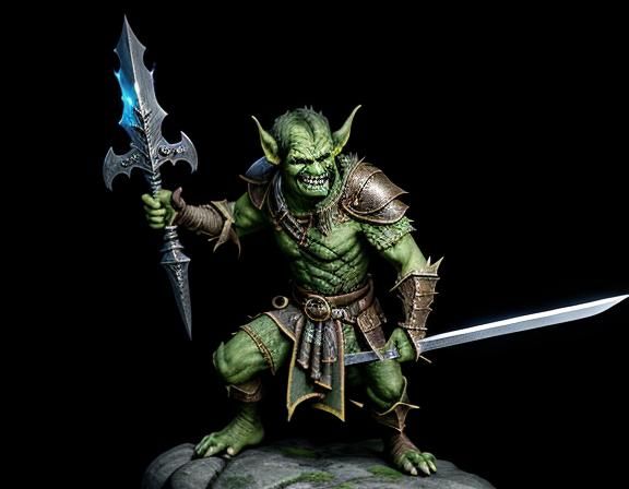 Goblin with Sword in Dark Cave