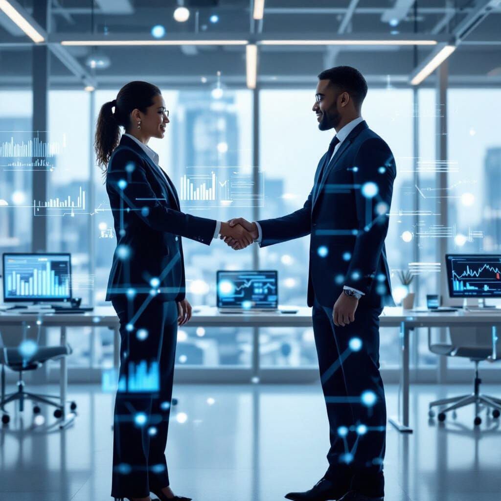 B2B Collaboration: Professionals Shake Hands in Modern Offic...