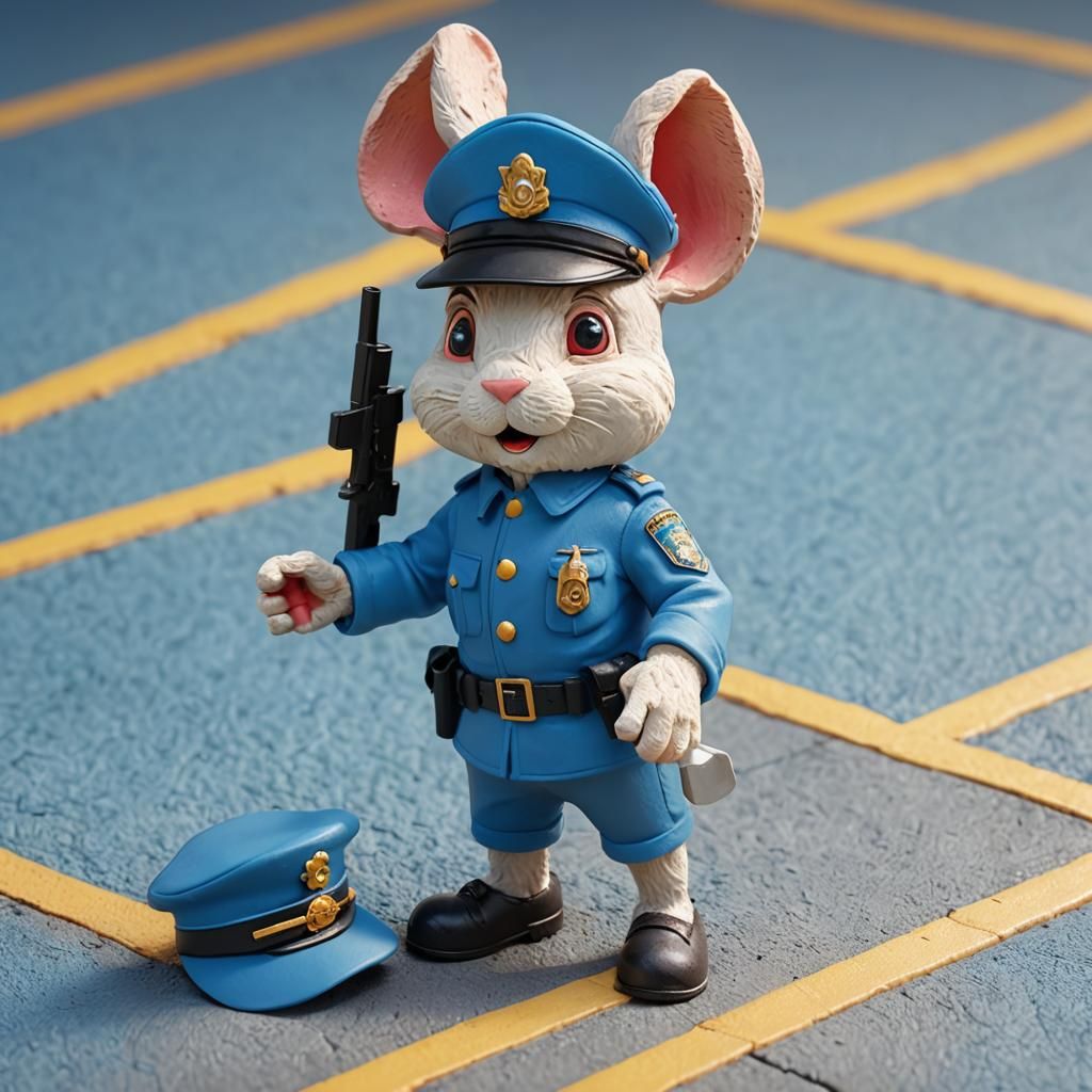Plasticine Rabbit Policeman in 3D Anime Art