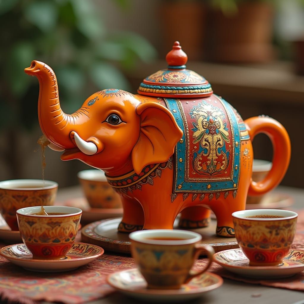Vibrant Elephant Teapot with Cozy India-Inspired Table Setti...