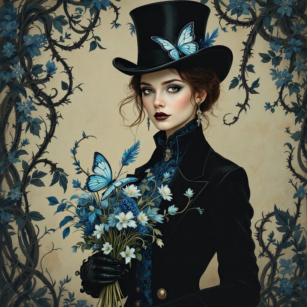 Elegant Victorian Woman in Gothic Floral Setting
