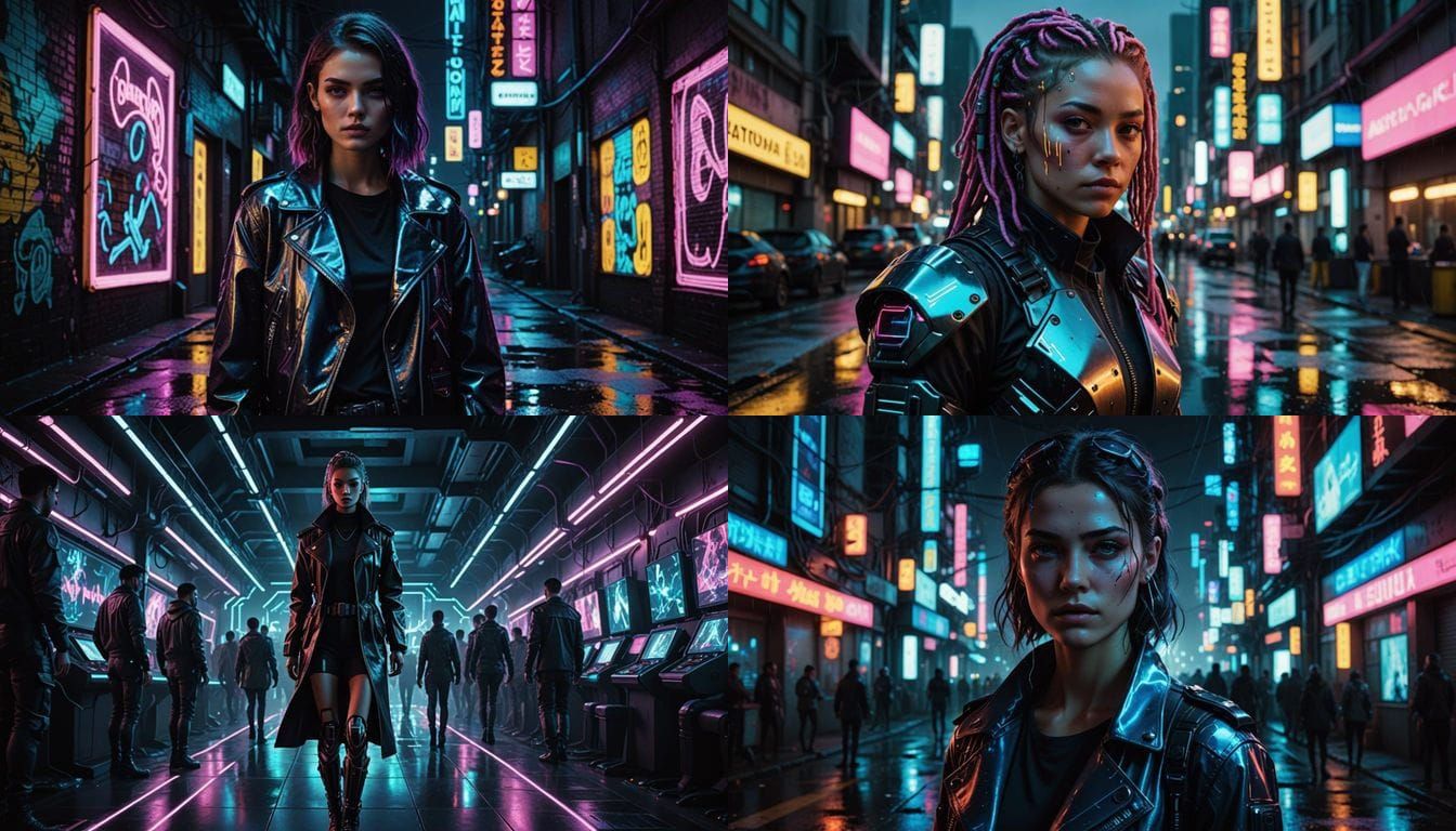 Cyberpunk Female Supermodel in Neon City