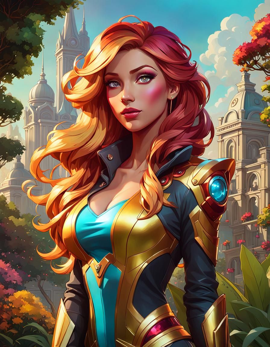 Sunset Shimmer as Landscape Architect in Oil Gouache