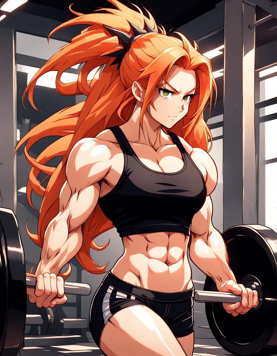 Muscular Anime Dragon Girl Doing Bicep Curls