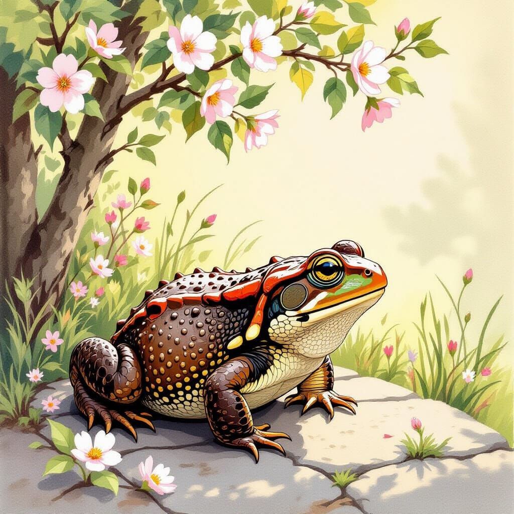 Brown Toad on Grey Pavement Under Pear Tree