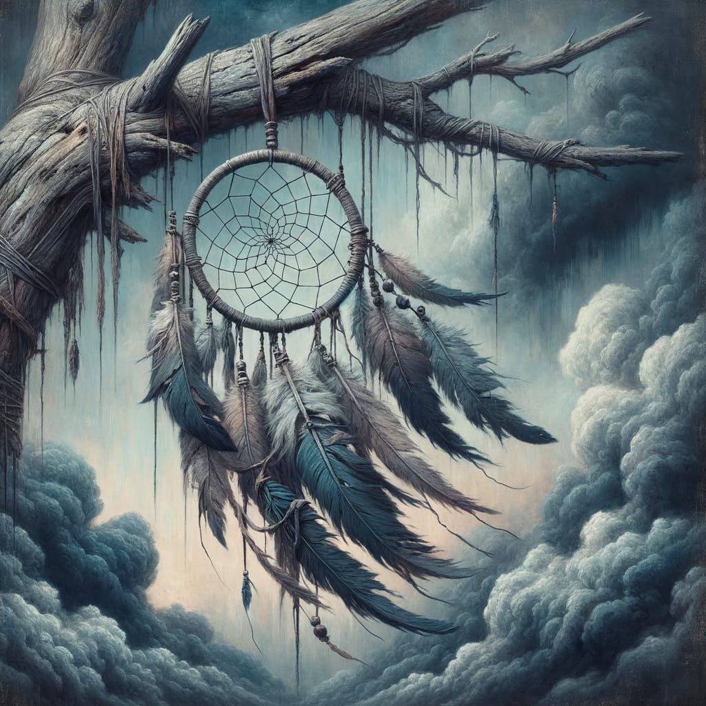 Atmospheric Dreamcatcher Painting in Cool Colors