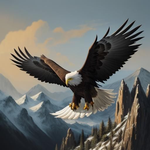 Majestic Eagle Soaring: Oil Painting in Wildlife Realism