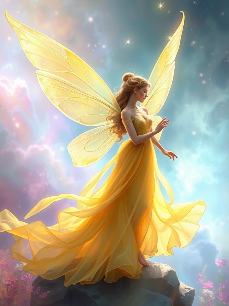 Ethereal Fairy in Dreamlike Pastel Vista