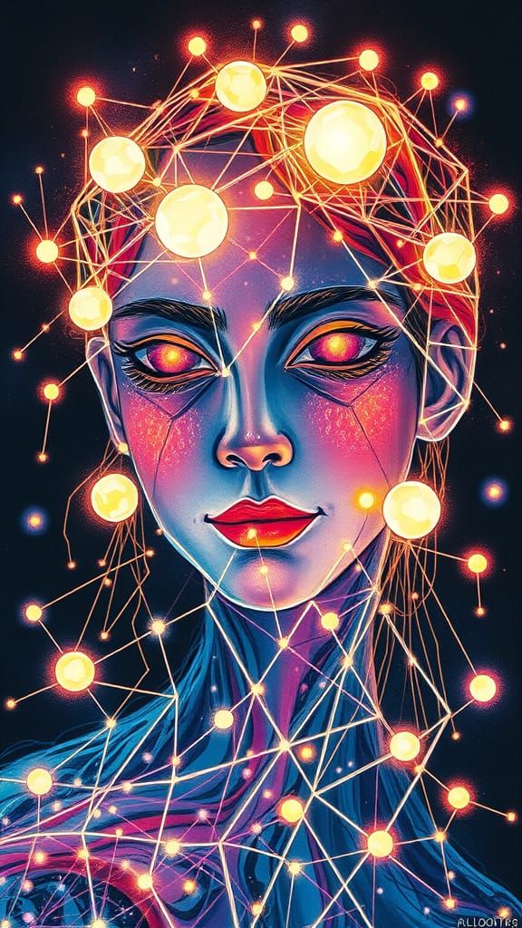 Psychedelic Feminine Inner Peace Portrait in Liquid Ink Wate...