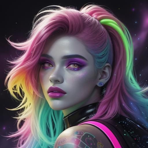 Angel diety of the neon galaxy nebulas of space beautiful cu...
