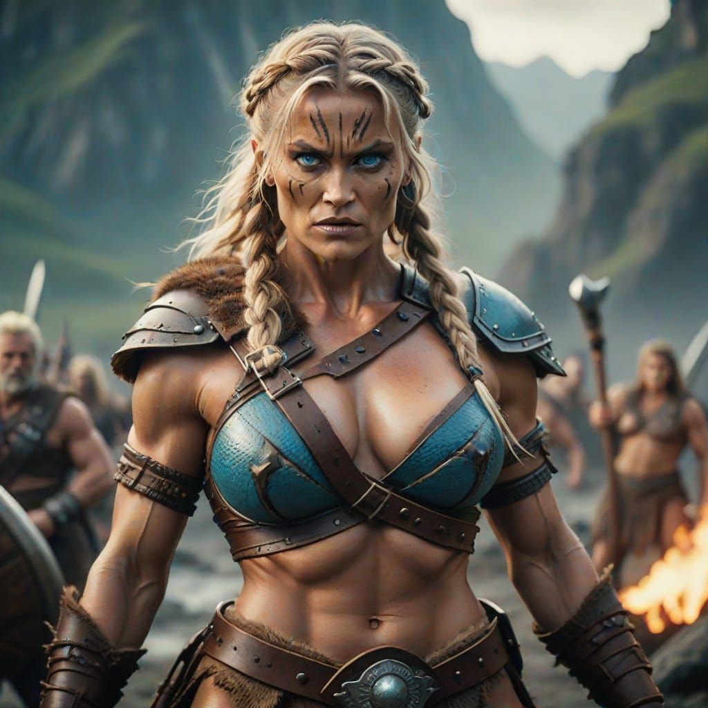 Sensual Female Barbarian Warrior in Cinematic Film Still