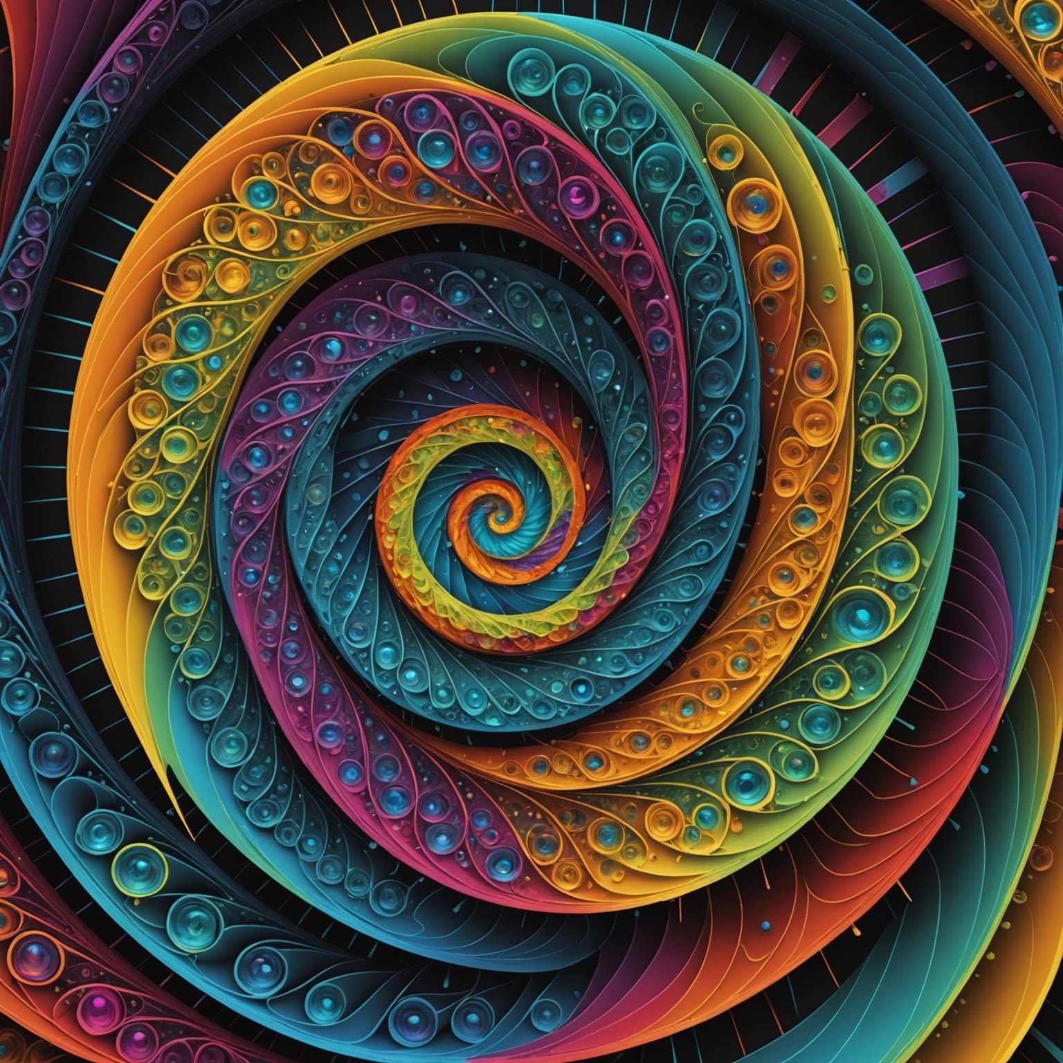 Vibrant Fractal Spiral Unfolds in Abstract Harmony